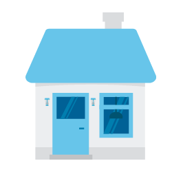 Illustration of a small blue and white house