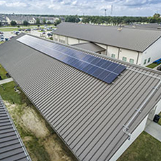 The roof of Epiphany Lutheran School with solar panels